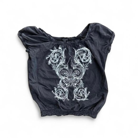 y2k fairy grunge lettuce hem black blouse - Picture 1 of 2